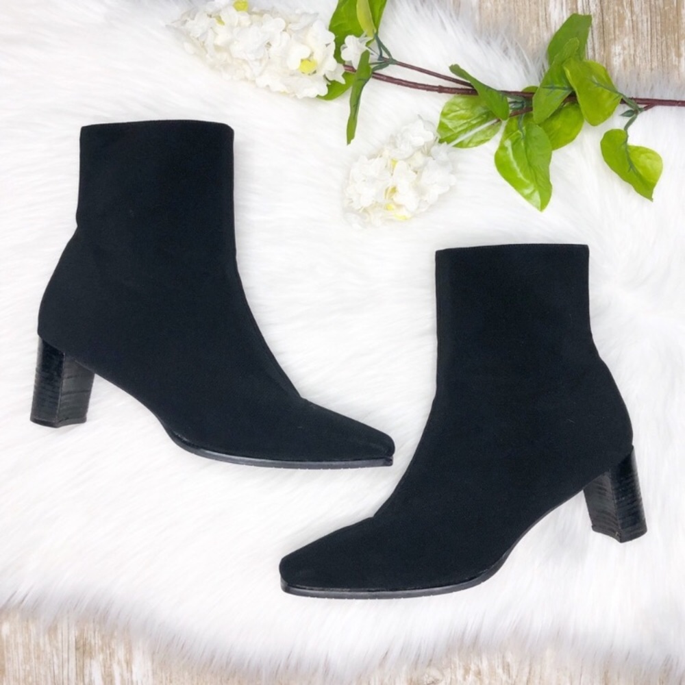 Stuart Weitzman Black Nylon Heeled Ankle Boots
